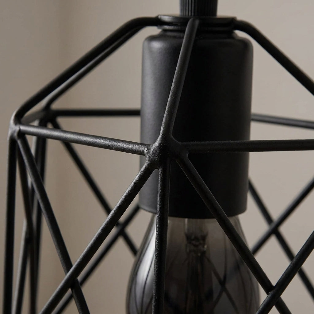 Black 3-Light Industrial Cage Cluster Pendant
