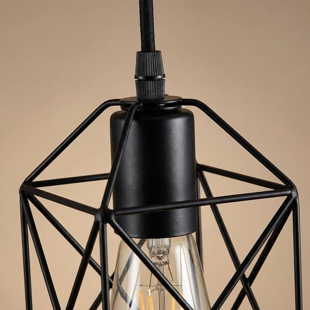 Black 3-Light Industrial Cage Cluster Pendant