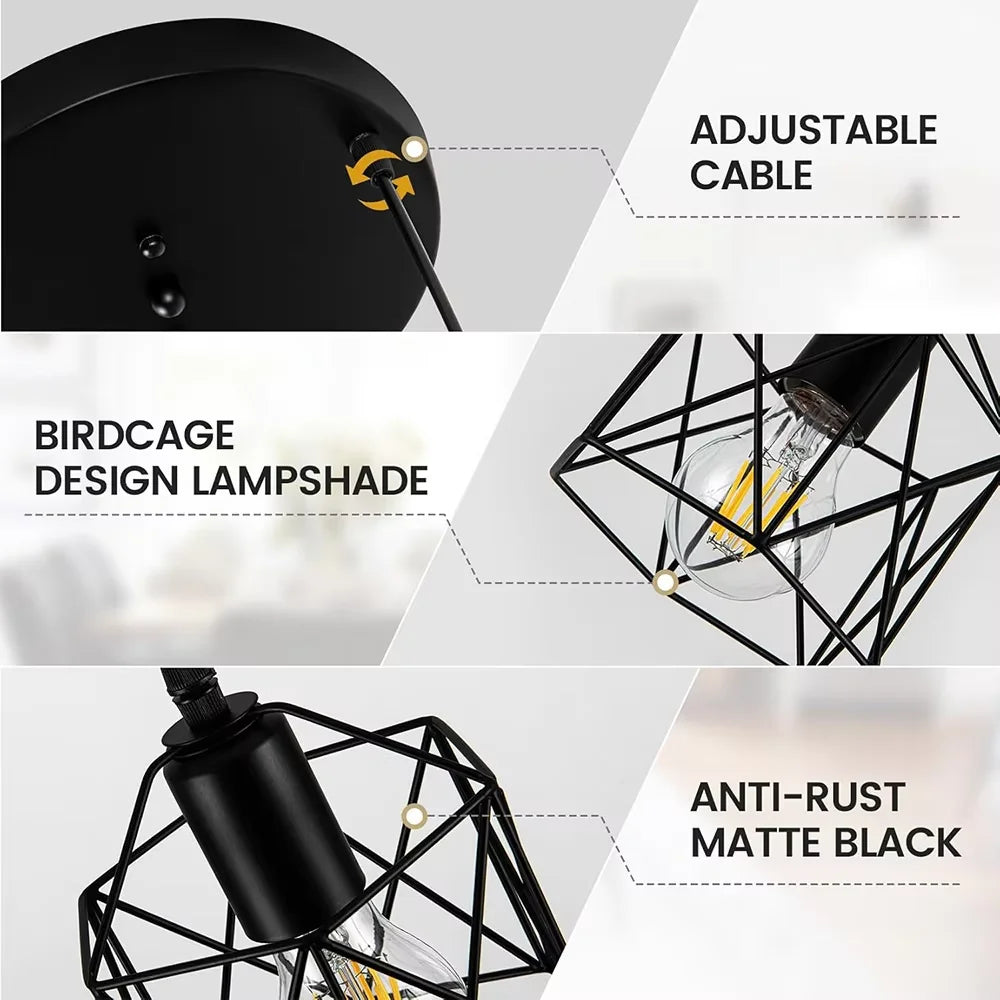Black 3-Light Industrial Cage Cluster Pendant