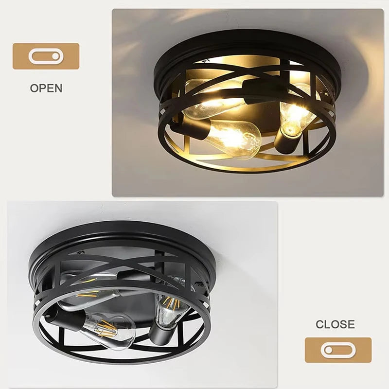 Black 3-Light Cage Flush-Mount Ceiling Light