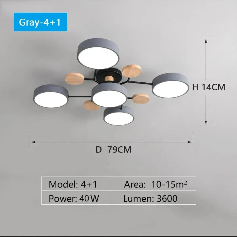 Wood-Accent Multi-Head Ceiling Light