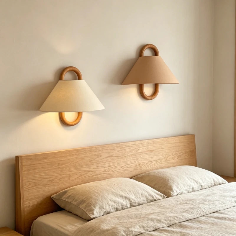 Wood Ring & Fabric Wall Sconce