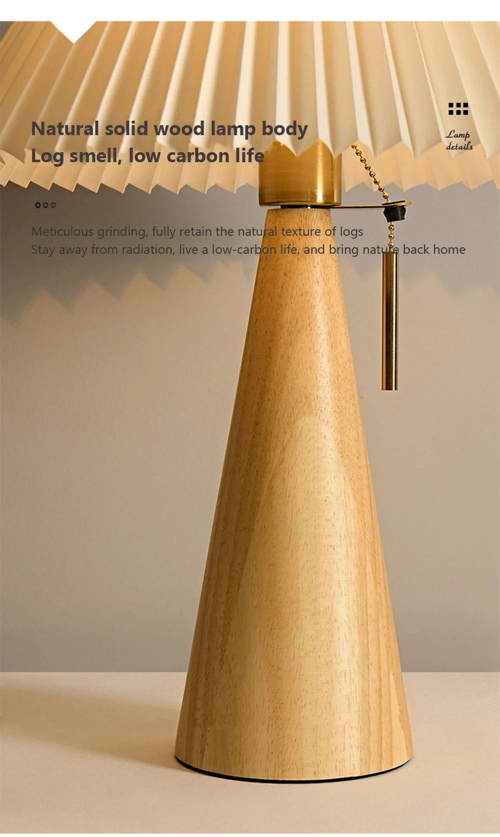 Japanese Pleated Wood & Fabric Japanese Table Lamp