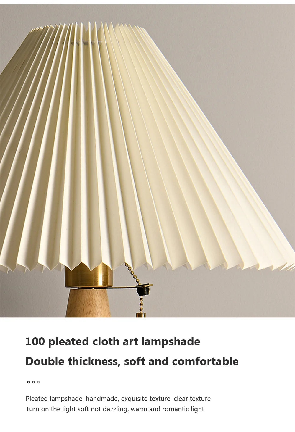 Japanese Pleated Wood & Fabric Japanese Table Lamp