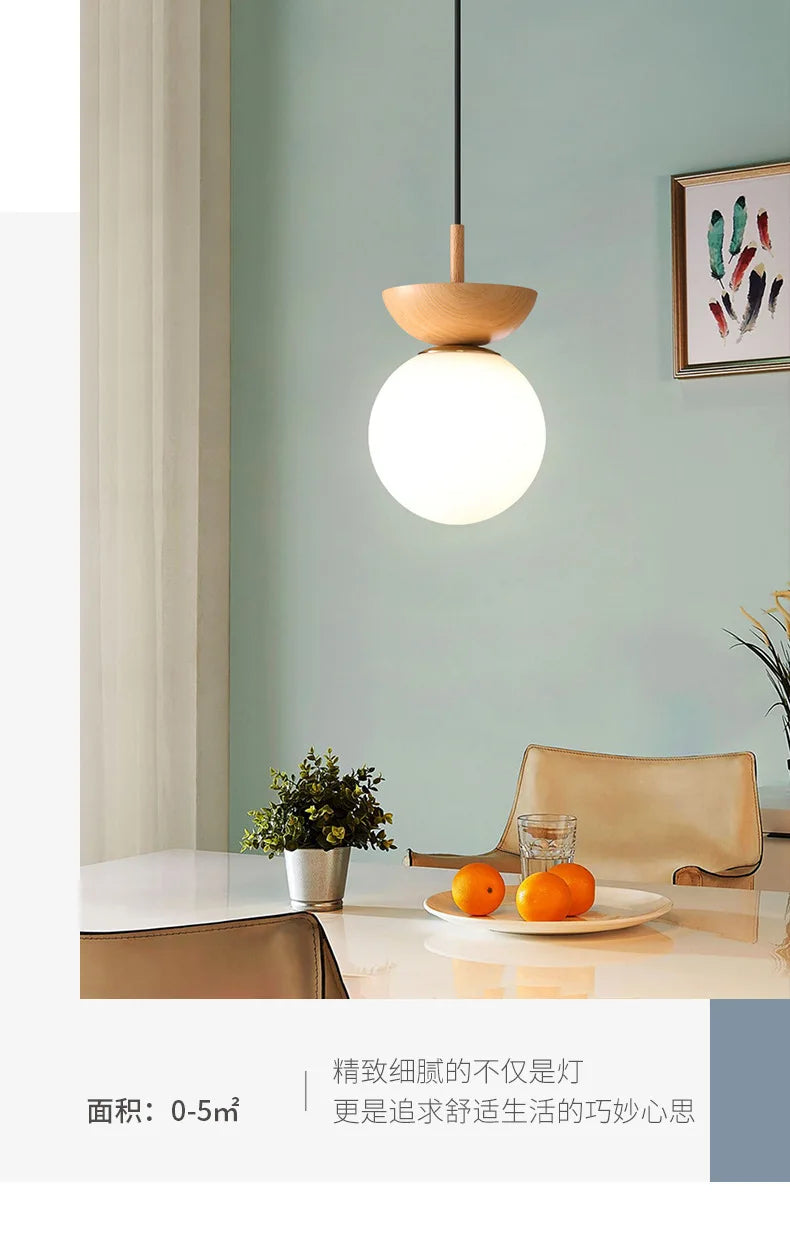Wood-Accent Glass Globe Semi-Flush Light