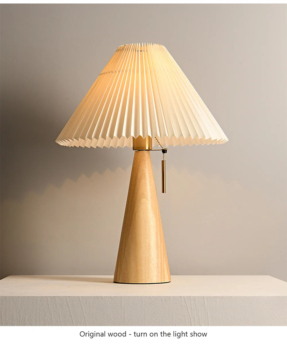 Japanese Pleated Wood & Fabric Japanese Table Lamp