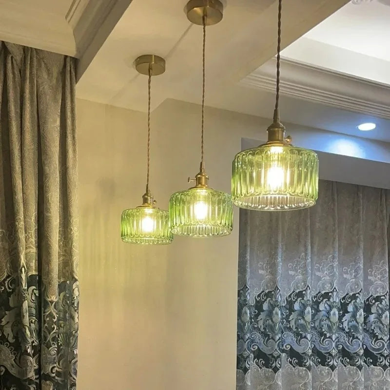 Contemporary Scandinavian Round Disc Brass Glass 1-Light Pendant Light For Bedroom