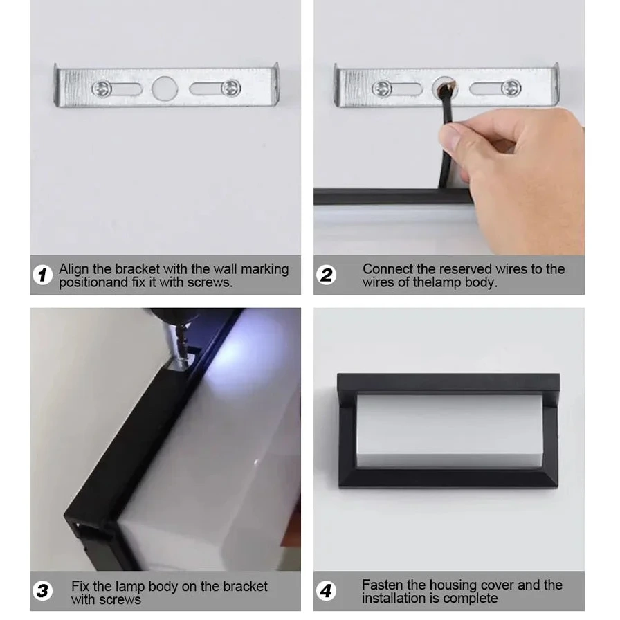 Step-by-step installation guide for a light fixture with labeled steps.