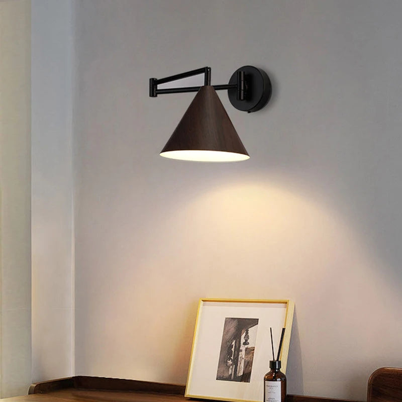Adjustable Wood-Grain Swing-Arm Wall Sconce