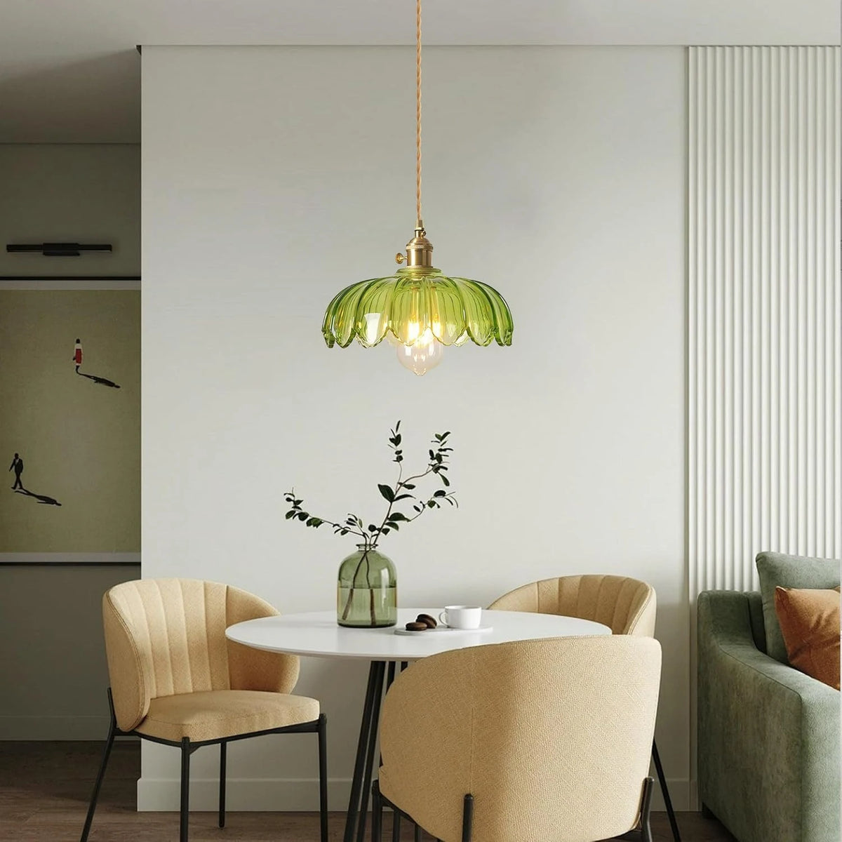 Contemporary Scandinavian Round Disc Brass Glass 1-Light Pendant Light For Bedroom