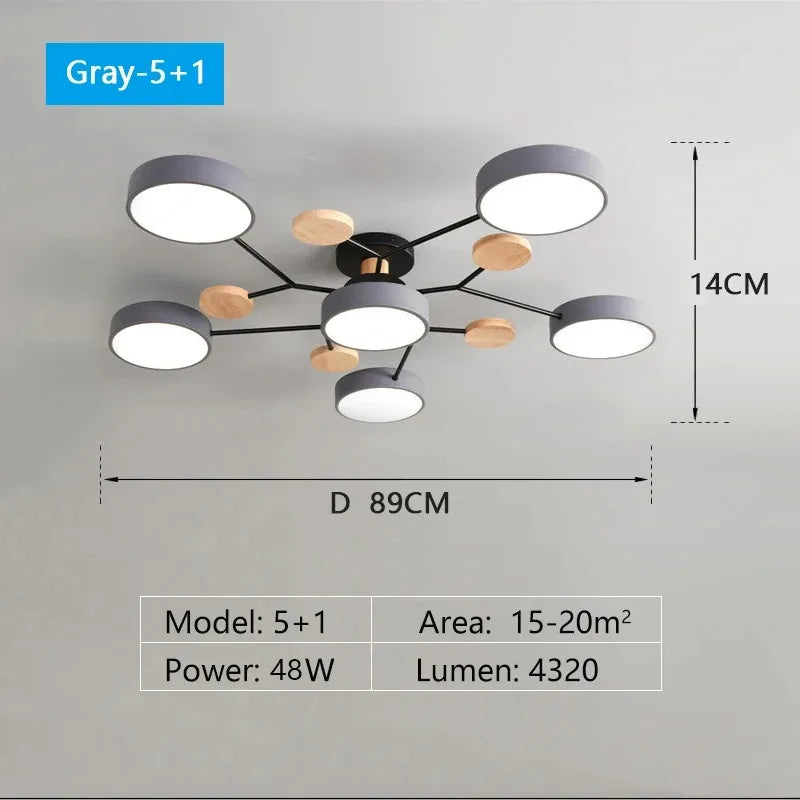 Wood-Accent Multi-Head Ceiling Light