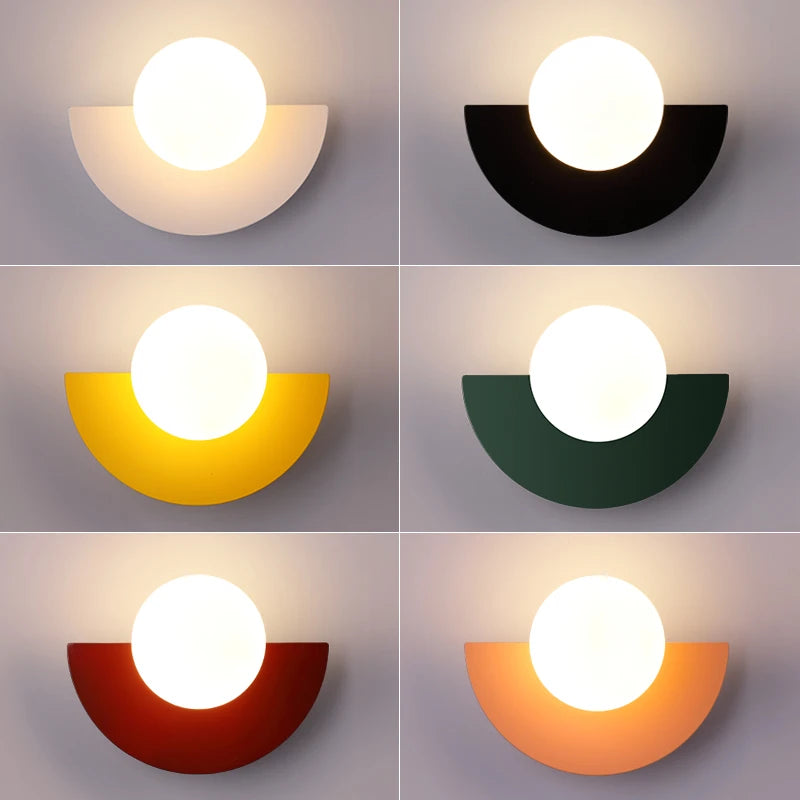 Wall lights in various colors on a gray background