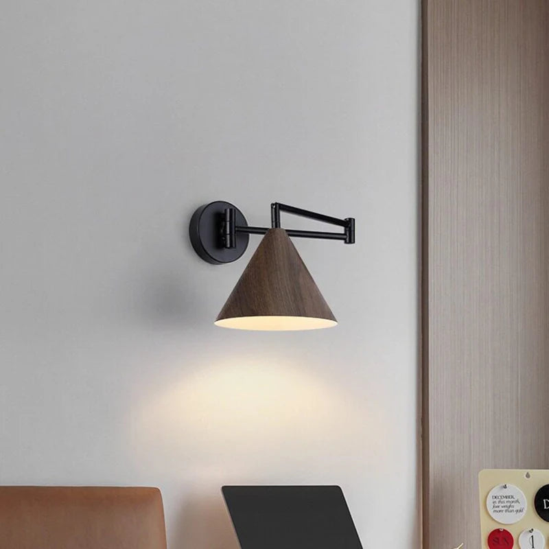 Adjustable Wood-Grain Swing-Arm Wall Sconce