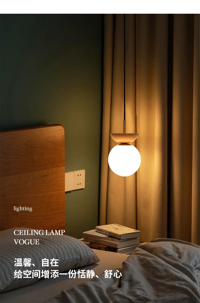 Wood-Accent Glass Globe Semi-Flush Light