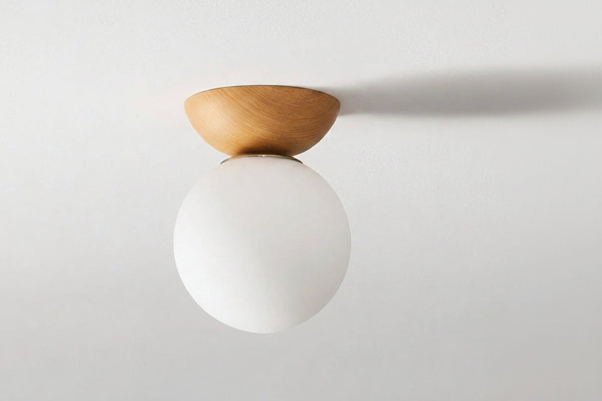 Wood-Accent Glass Globe Semi-Flush Light