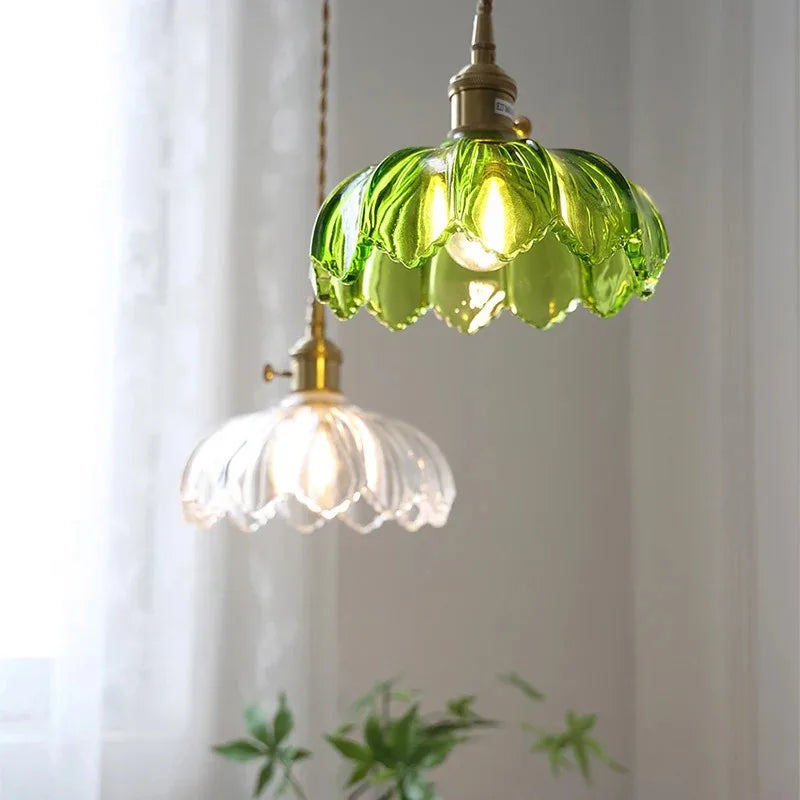 Contemporary Scandinavian Round Disc Brass Glass 1-Light Pendant Light For Bedroom