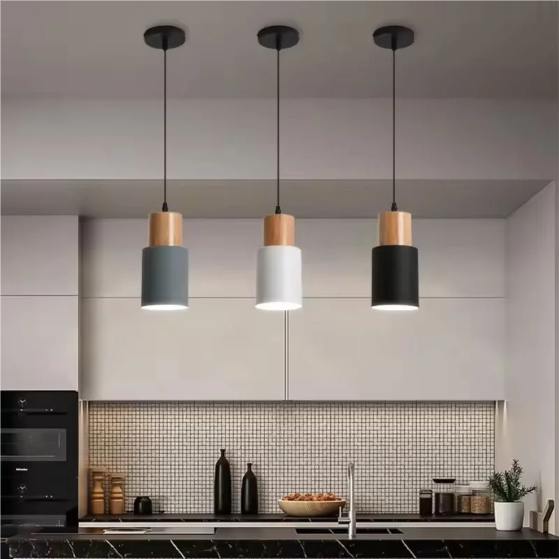 Colorful Wood-Accent Cylinder Pendant