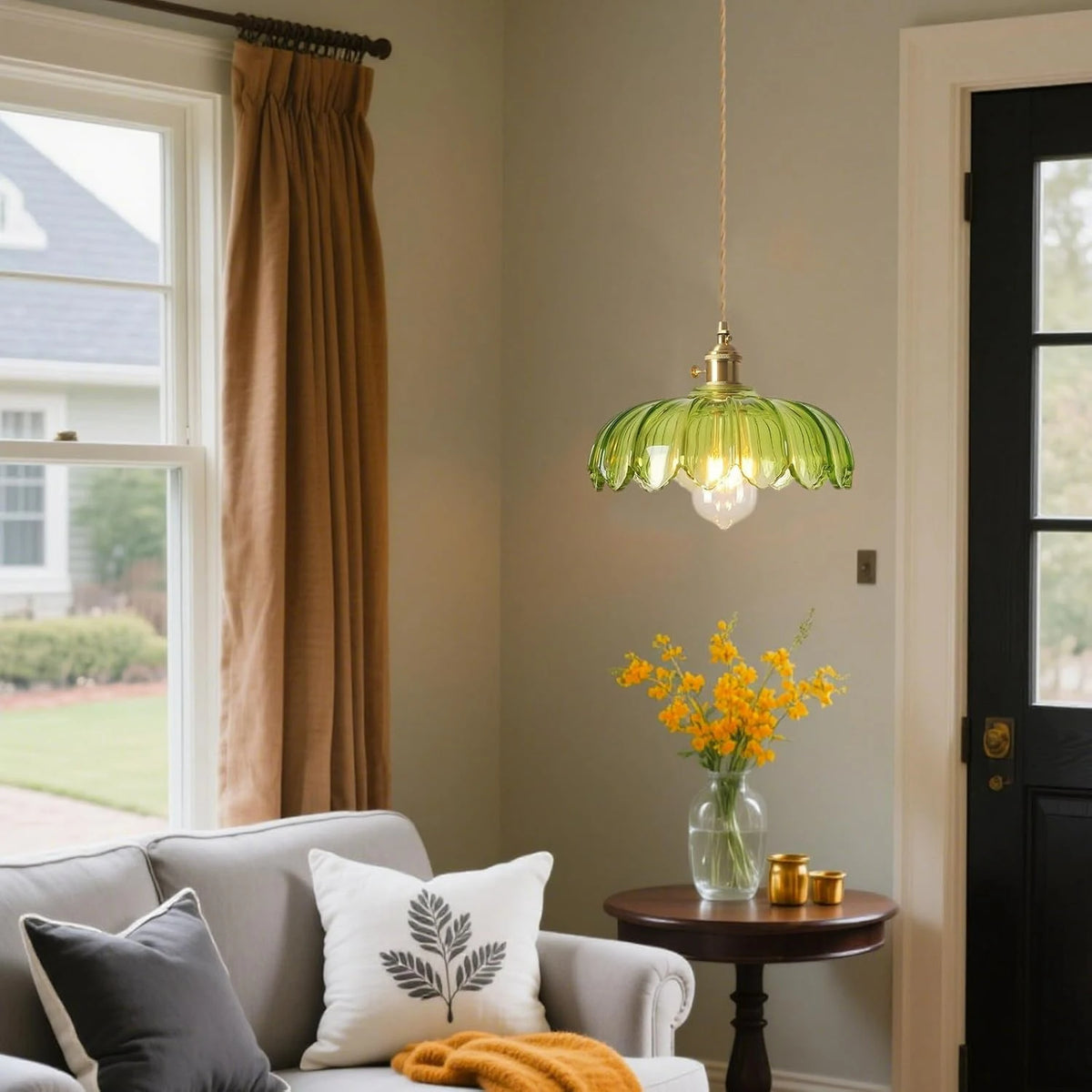 Contemporary Scandinavian Round Disc Brass Glass 1-Light Pendant Light For Bedroom