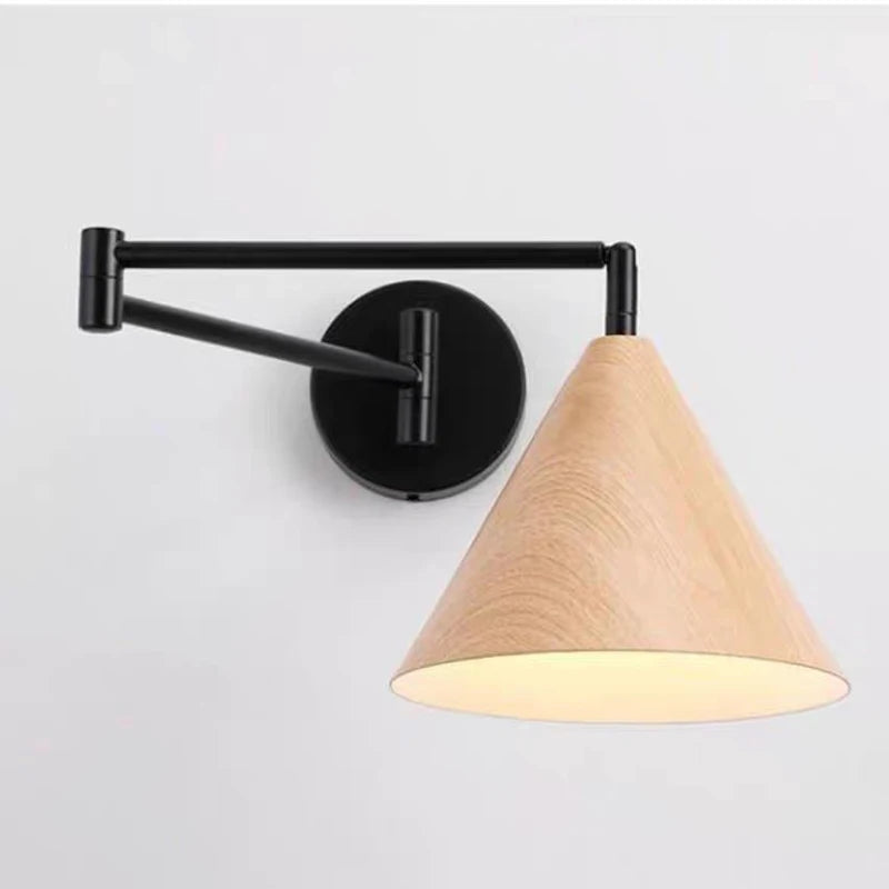 Adjustable Wood-Grain Swing-Arm Wall Sconce