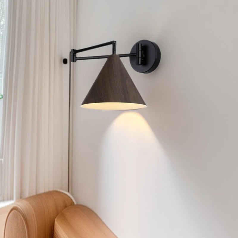 Adjustable Wood-Grain Swing-Arm Wall Sconce