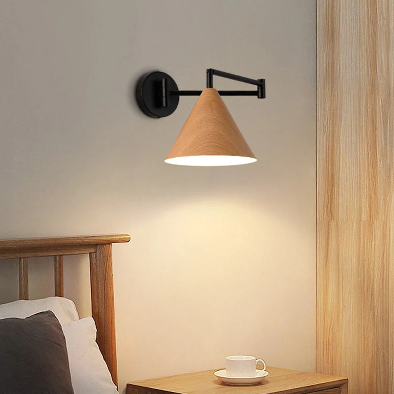 Adjustable Wood-Grain Swing-Arm Wall Sconce