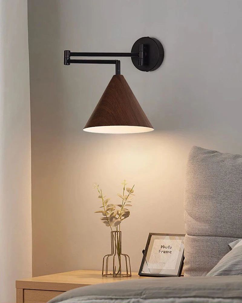 Adjustable Wood-Grain Swing-Arm Wall Sconce