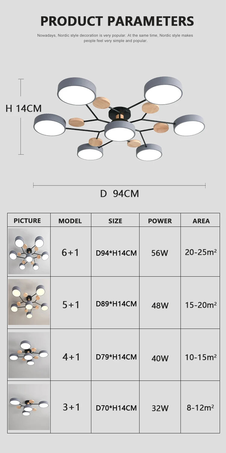 Wood-Accent Multi-Head Ceiling Light