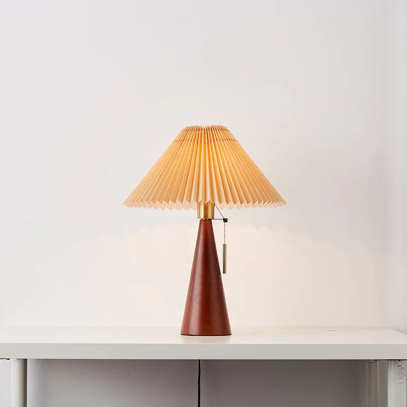 Japanese Pleated Wood & Fabric Japanese Table Lamp