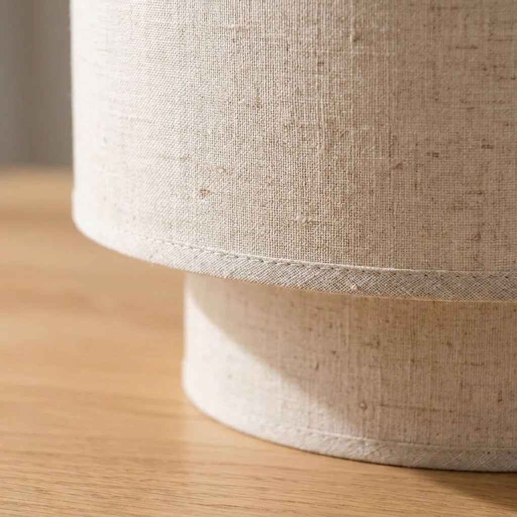 Two-Tier Beige Fabric Drum Pendant Light