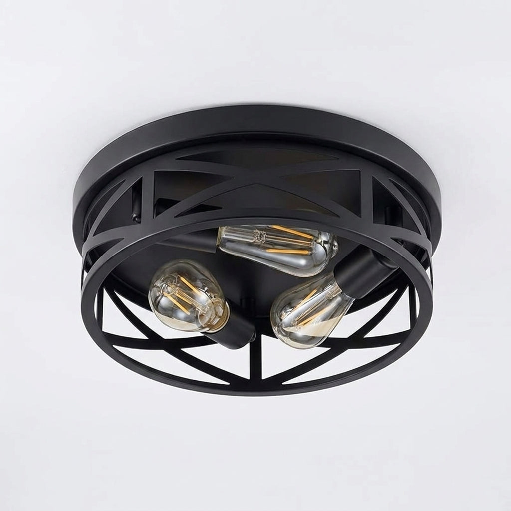 Black 3-Light Cage Flush-Mount Ceiling Light