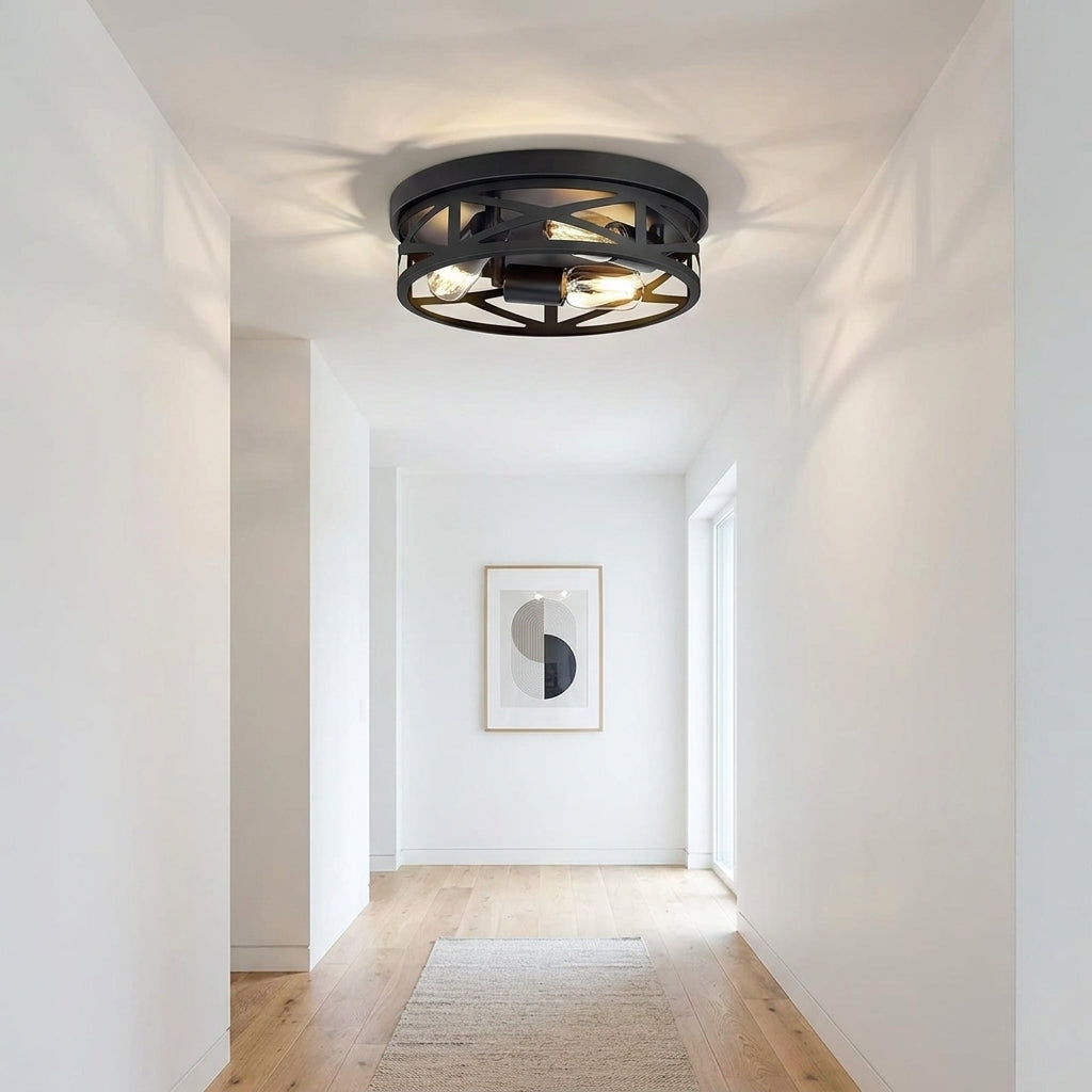 Black 3-Light Cage Flush-Mount Ceiling Light